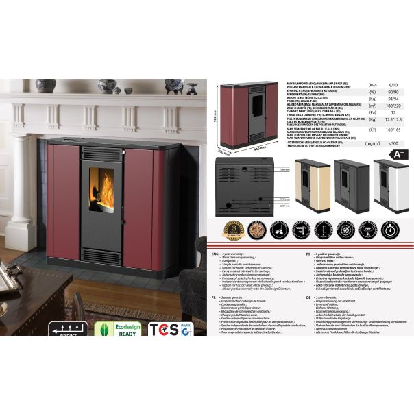 MARELI Kamin na pelet AURORA SLIM 10 air (10kW) krem - EP3020611