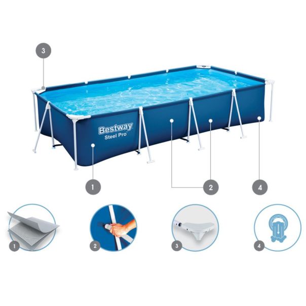 BESTWAY Bazen sa metalnim okvirom  i filter pumpom 400x211x81cm Steel Pro - 1669-1