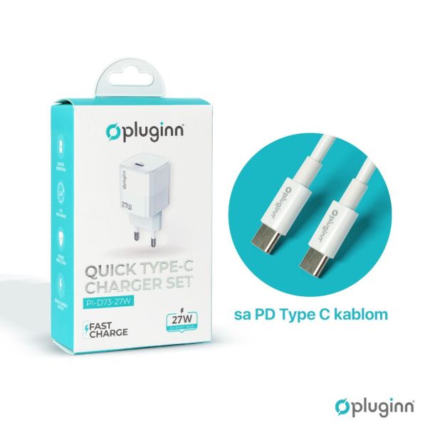 Kucni punjac Pluginn PI-D73-27w, PD 3.0, PPS, 27W sa PD Type C kablom beli CE - 217242