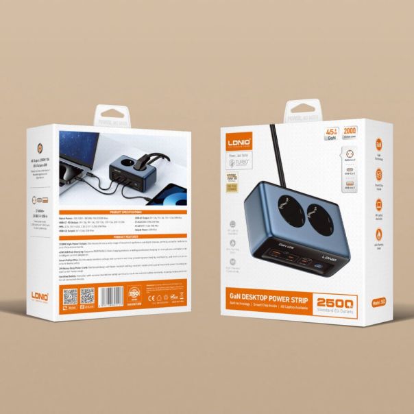 Produzni kabl LDNIO SE3, 2 uticnice, USB, 2xPD, 5u1, GAN, 45W total power - 224829-1