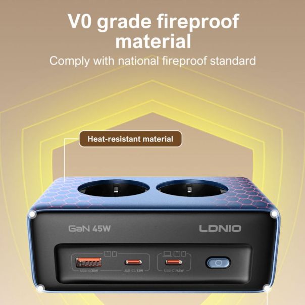 Produzni kabl LDNIO SE3, 2 uticnice, USB, 2xPD, 5u1, GAN, 45W total power - 224829-1