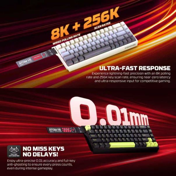 FANTECH Gejmerska mehanicka tastatura MK922 Atom HE68 Pro Retro magnetic emerald switch Wireless - EP2870941