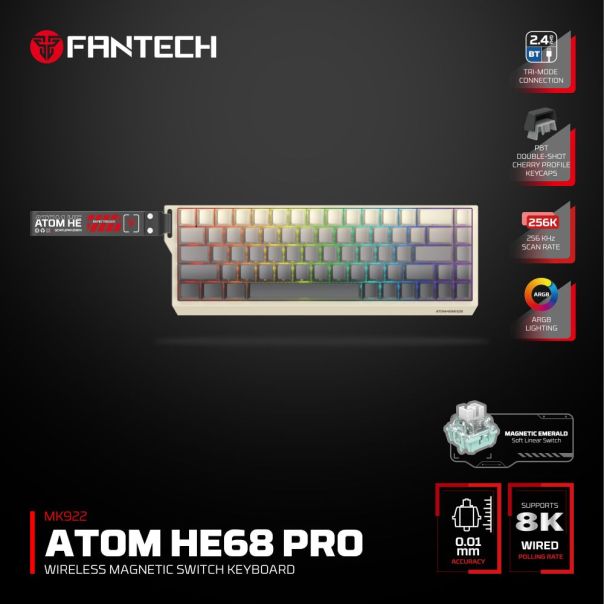 FANTECH Gejmerska mehanicka tastatura MK922 Atom HE68 Pro Retro magnetic emerald switch Wireless - EP2870941