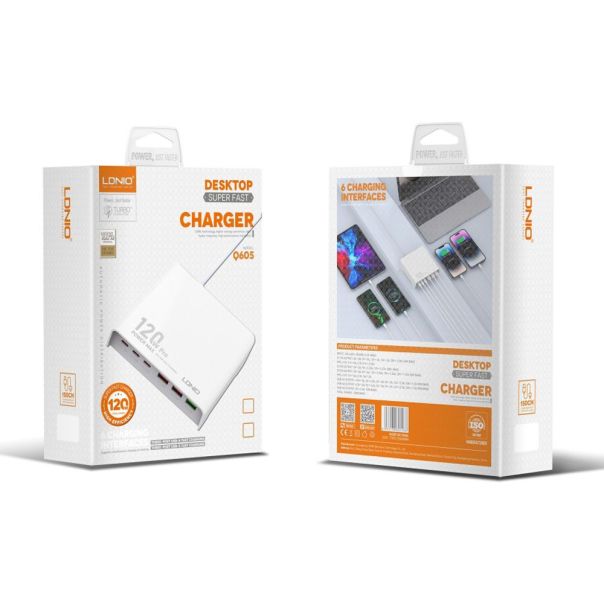 Kucni punjac LDNIO Q605, QC4+, PD3.0, SCP, PPS, VOOC, 120W total power beli - EP2763345