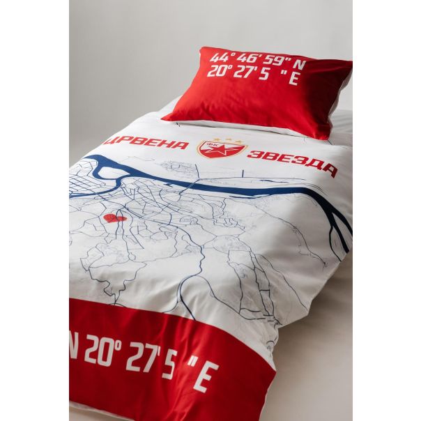 CRVENA ZVEZDA Jorganska navlaka i jastučnica 140x200cm, mapa grada - 801-set.mapagrada