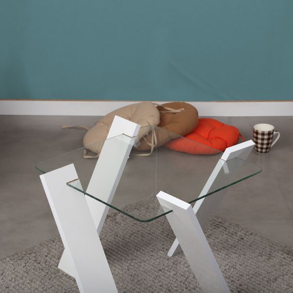 HANAH HOME Klub sto Roman mini, bela/staklo - 801CMY2809