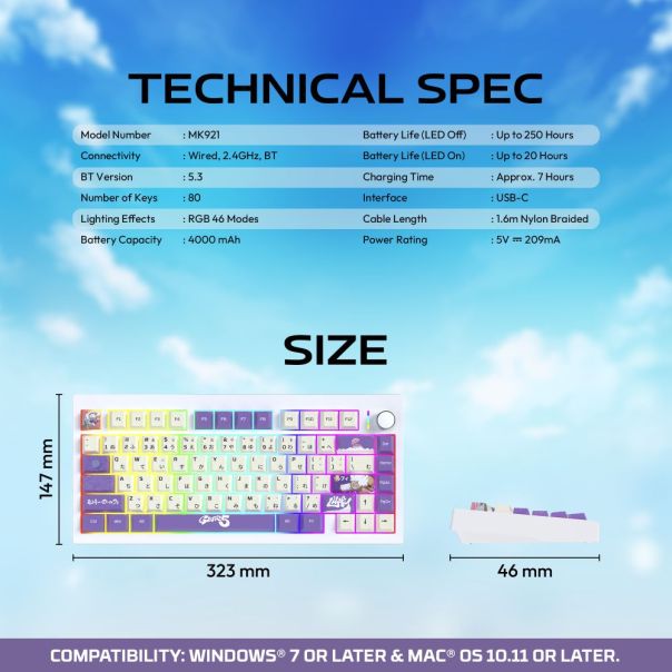 Tastatura Mehanicka Gaming Fantech MK921 Maxfit 8 Wireless ONE PIECE - GEAR5 (brown switch) - EP3094898