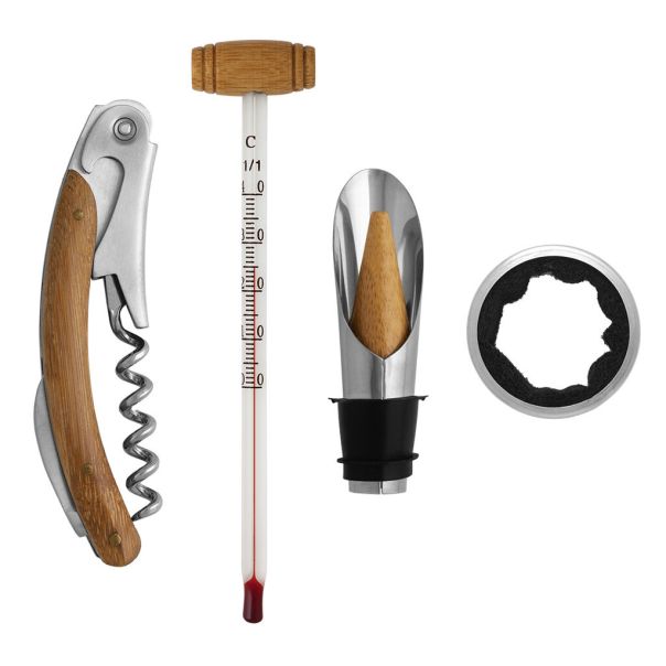 Castelli Vinski set drvena kutija, vadičep, dozator, termometar i prsten Merlot, 4u1 - EP3246745