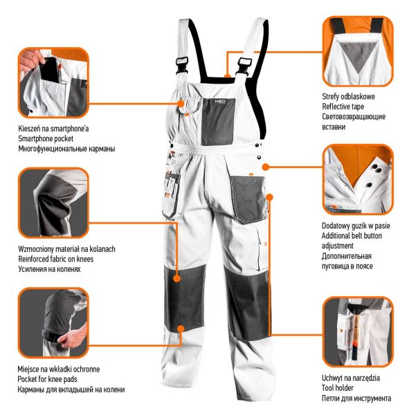 NEO TOOLS Polukombinezon beli - 81-140