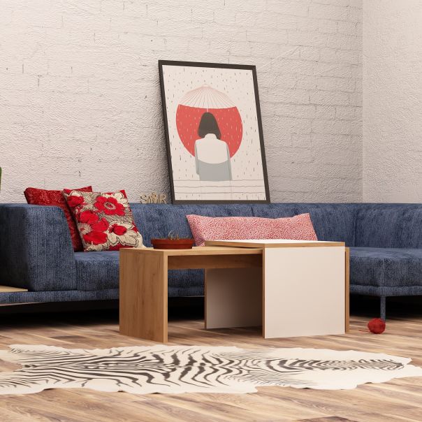 HANAH HOME Klub sto Nuguso, braon/bela - 811MDD2802