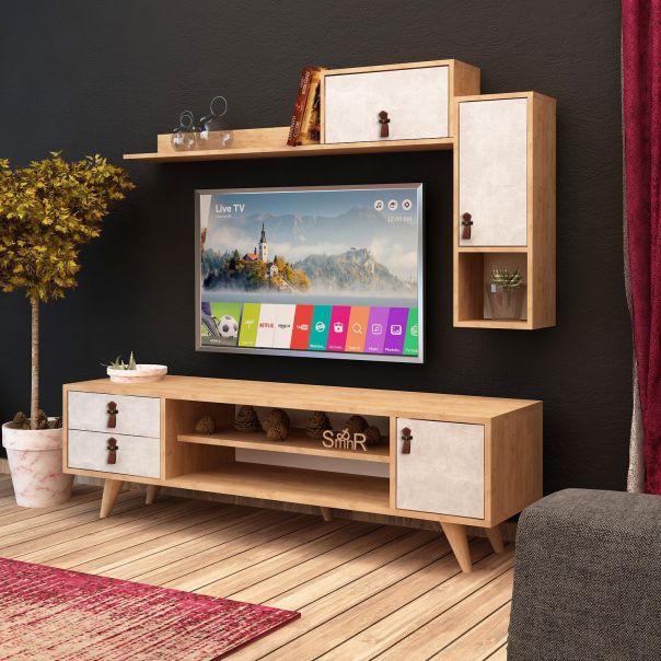 HANAH HOME TV komoda Eleva, bela/krem - 811MDD3010