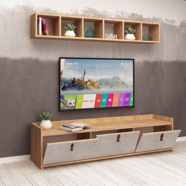 HANAH HOME TV komoda Sleppa, krem/siva - 811MDD3013