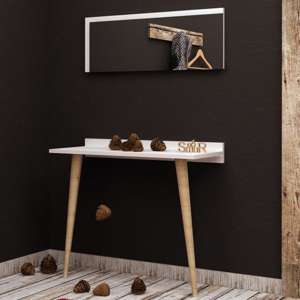 HANAH HOME Konzolni sto sa ogledalom Venezia, svetlo braon/bela - EP2800923