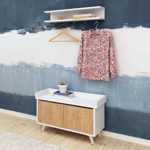 HANAH HOME Cipelarnik sa čivilukom Stato, bela/braon - EP2799745