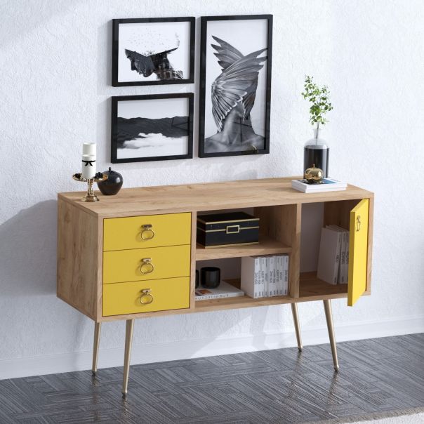 HANAH HOME Komoda Klea, žuta/braon - EP2800962