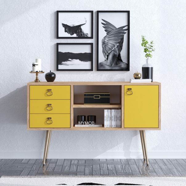 HANAH HOME Komoda Klea, žuta/braon - EP2800962