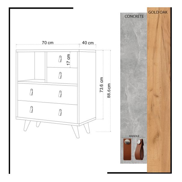 HANAH HOME Komoda za dnevnu sobu Elin, žuta/braon - EP2799802