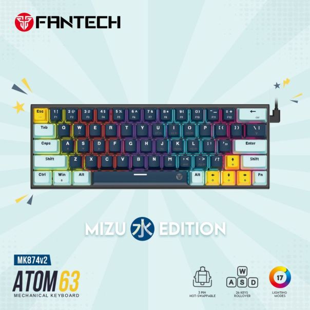 Tastatura mehanička Gaming Fantech MK874V2 RGB Atom 63 Mizu Navy (taro switch) - EP2870896