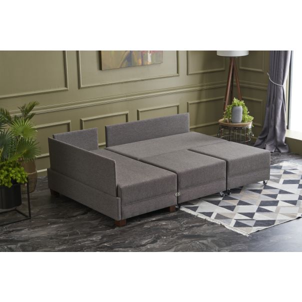 ATELIER DEL SOFA Ugaona garnitura sa tabureom Fly Sofa bed, leva, braon - 825BLC1001