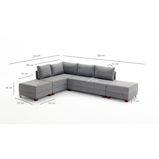 ATELIER DEL SOFA Ugaona garnitura sa tabureom Fly Sofa bed, leva, braon - 825BLC1001
