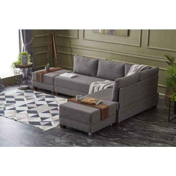 ATELIER DEL SOFA Ugaona garnitura sa tabureom Fly  Sofa bed, desna, braon - 825BLC1004