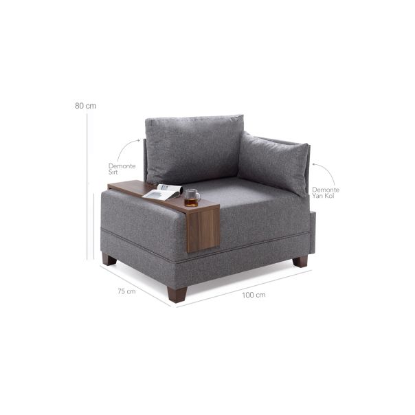 ATELIER DEL SOFA Ugaona sofa Fly Armchair, desna, siva - 825BLC1013