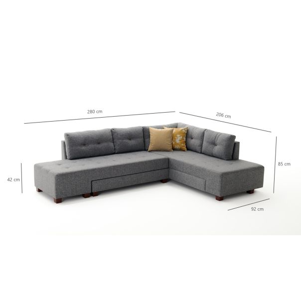 ATELIER DEL SOFA Ugaona garnitura Manama, desna, siva - 825BLC1181