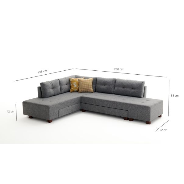 ATELIER DEL SOFA Ugaona garnitura Manama, leva, siva - 825BLC1182