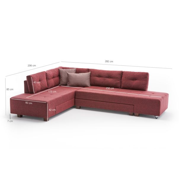 ATELIER DEL SOFA Ugaona garnitura Manama, leva, bordo - 825BLC1186