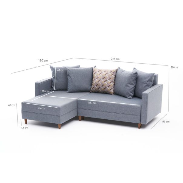 ATELIER DEL SOFA Ugaona garnitura Aydam, leva, plava - 825BLC1721