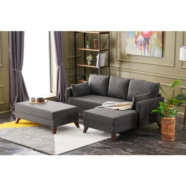 ATELIER DEL SOFA Ugaona garnitura sa tabureom Bella Mini, desna, antracit - 825BLC2578