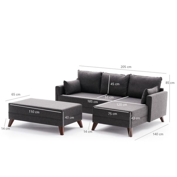 ATELIER DEL SOFA Ugaona garnitura sa tabureom Bella Mini, desna, antracit - 825BLC2578