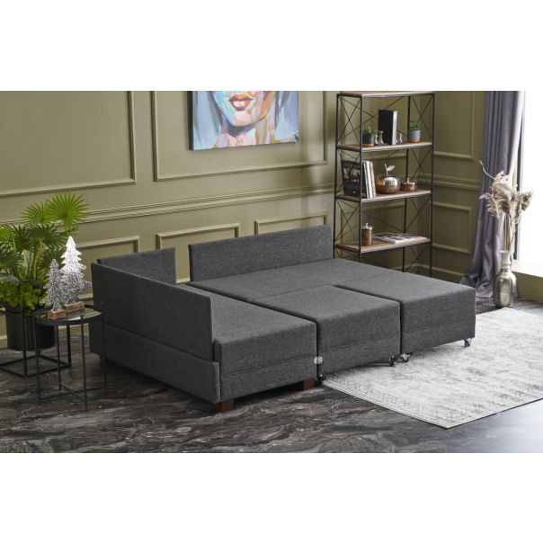 ATELIER DEL SOFA Ugaona garnitura sa tabureom Fly, leva, antracit - 825BLC2668
