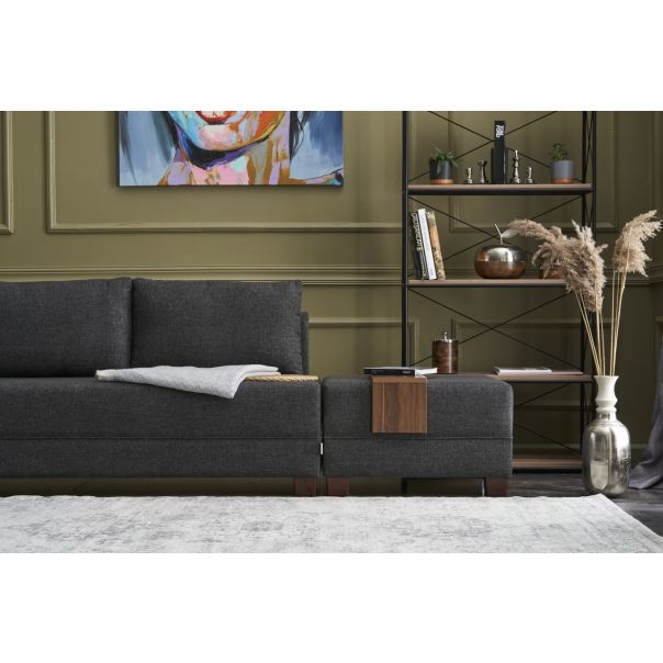 ATELIER DEL SOFA Ugaona garnitura sa tabureom Fly, leva, antracit - 825BLC2668
