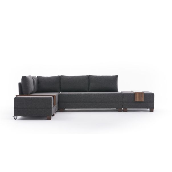 ATELIER DEL SOFA Ugaona garnitura sa tabureom Fly, leva, antracit - 825BLC2668