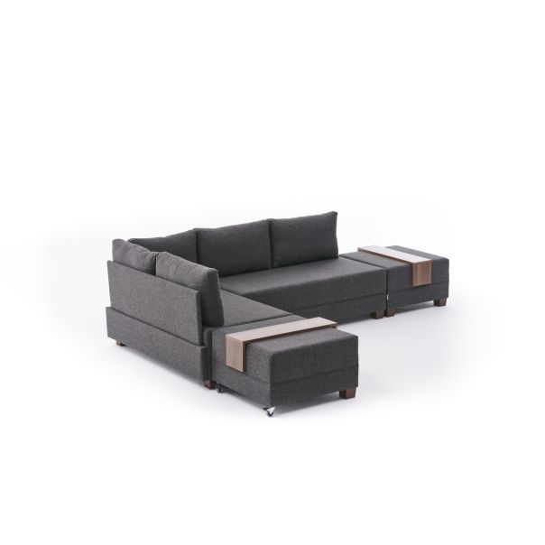 ATELIER DEL SOFA Ugaona garnitura sa tabureom Fly, leva, antracit - 825BLC2668