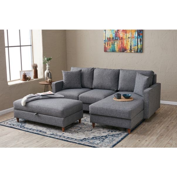 ATELIER DEL SOFA Ugaona garnitura sa tabureom Eva, desna, siva - 825BLC2781