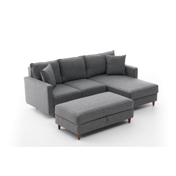 ATELIER DEL SOFA Ugaona garnitura sa tabureom Eva, desna, siva - 825BLC2781