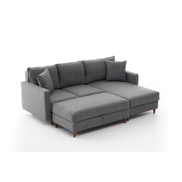 ATELIER DEL SOFA Ugaona garnitura sa tabureom Eva, desna, siva - 825BLC2781