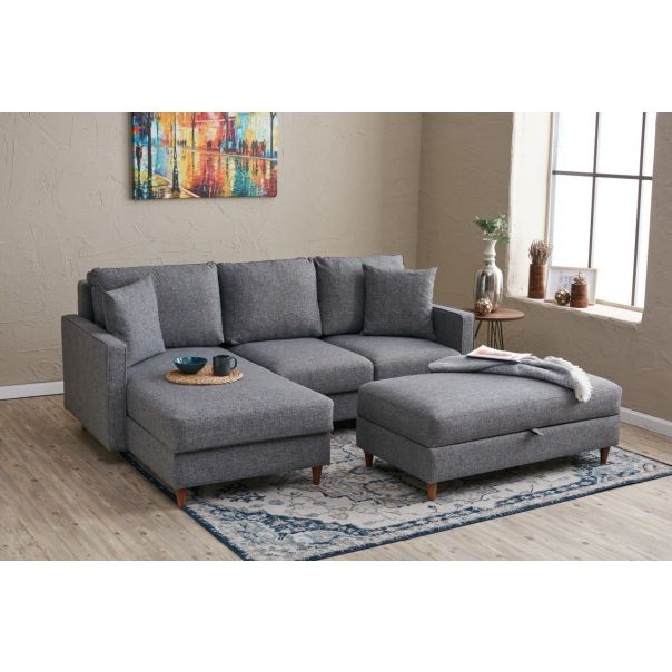 ATELIER DEL SOFA Ugaona garnitura sa tabureom Eva, leva, siva - 825BLC2782