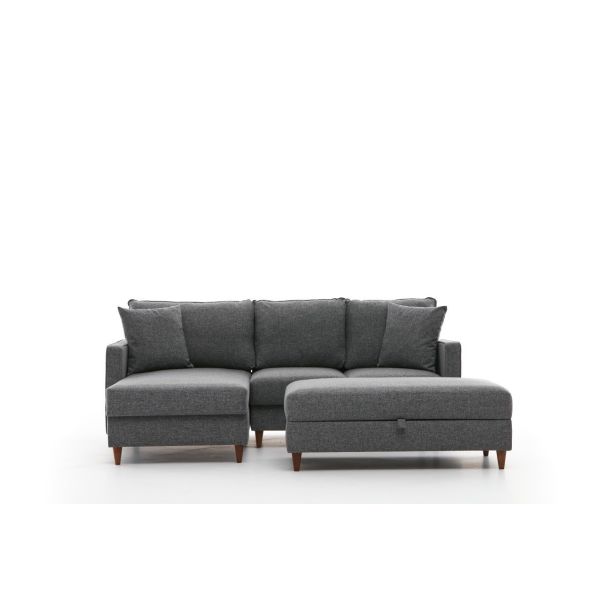 ATELIER DEL SOFA Ugaona garnitura sa tabureom Eva, leva, siva - 825BLC2782