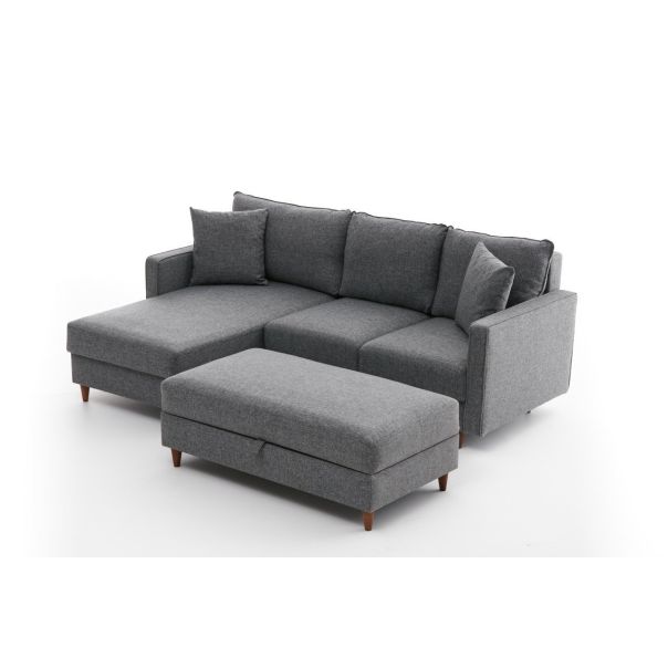 ATELIER DEL SOFA Ugaona garnitura sa tabureom Eva, leva, siva - 825BLC2782