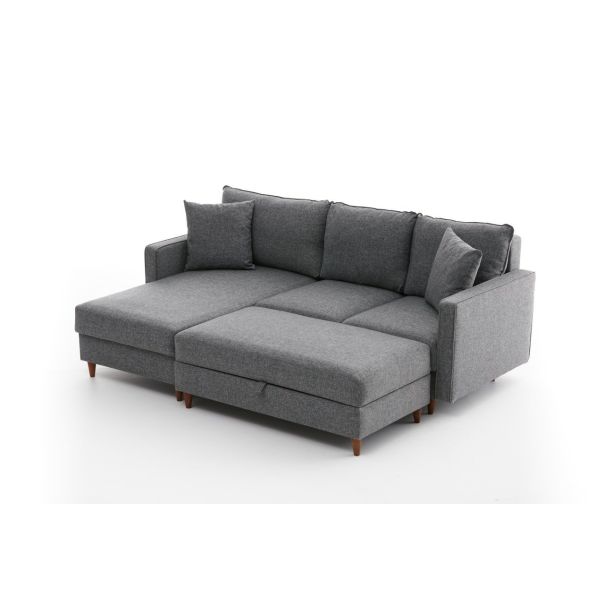 ATELIER DEL SOFA Ugaona garnitura sa tabureom Eva, leva, siva - 825BLC2782