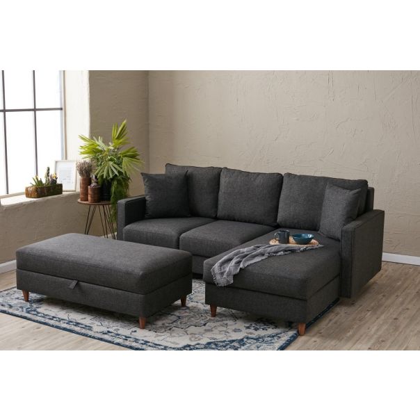 ATELIER DEL SOFA Ugaona garnitura sa tabureom Eva, desna, antracit - 825BLC2783