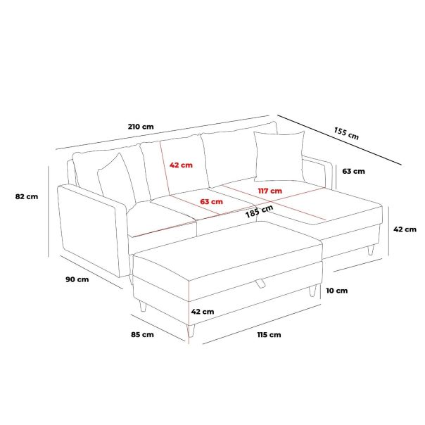 ATELIER DEL SOFA Ugaona garnitura sa tabureom Eva, desna, krem - 825BLC2785