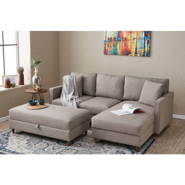 ATELIER DEL SOFA Ugaona garnitura sa tabureom Eva, desna, krem - 825BLC2785