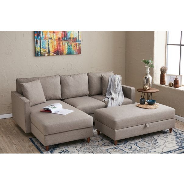 ATELIER DEL SOFA Ugaona garnitura sa tabureom Eva, leva, krem - 825BLC2786