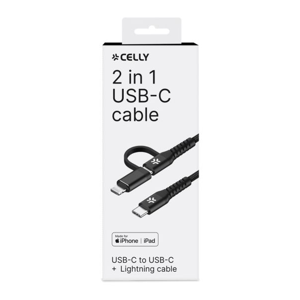 CELLY Kabl 2u1 USB-C & Lightning - USBC2IN1BK