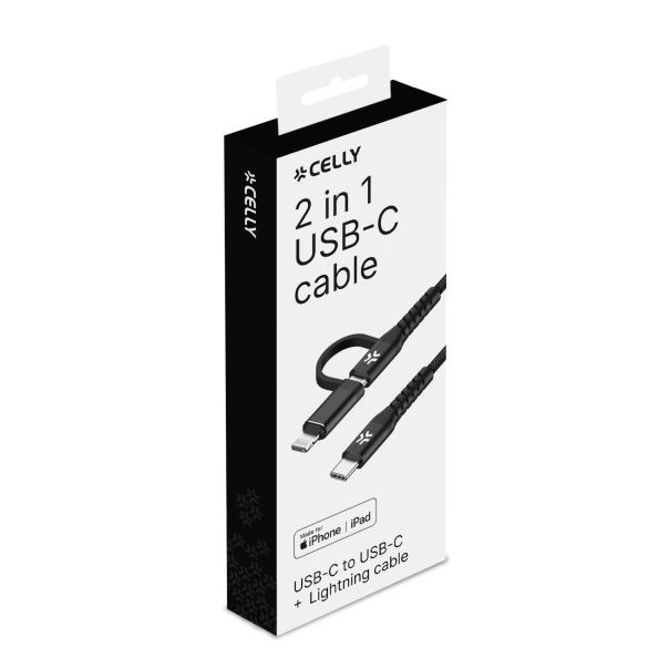 CELLY Kabl 2u1 USB-C & Lightning - USBC2IN1BK