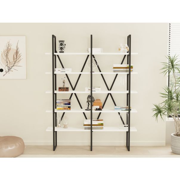HANAH HOME Polica za knjige Kinali, bela/crna - 835PUQ3658